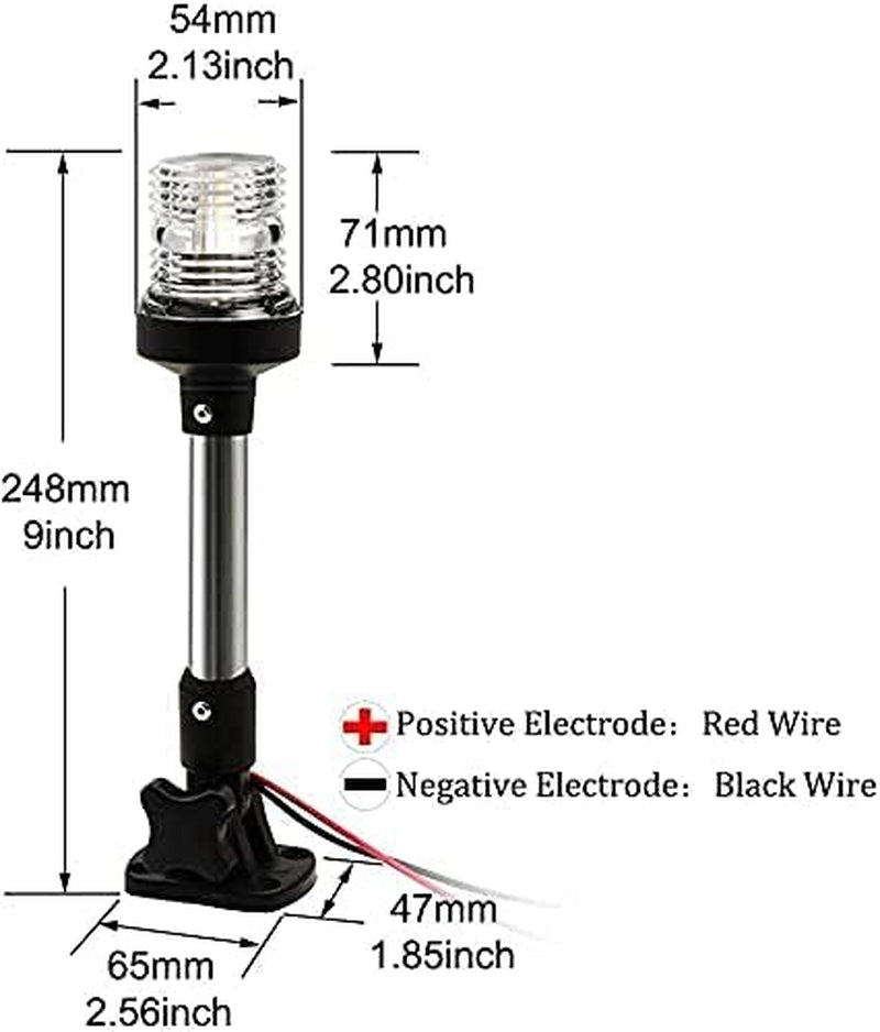 Boat Anchor Light 3-Nautical Mile White LED Fold down Stern Light for Pontoon and Fishing Boat All round 360° White LED 2-24V (9" Foldable)