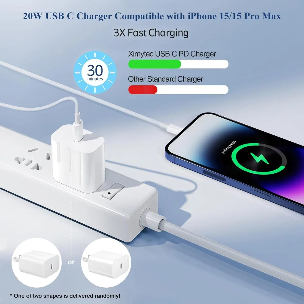 [3-Pack] 20W USB C Charger with C-To-C Cable Compatible for Iphone 17/16/15 Series, USB-C Ipad Pro/Air/Mini & More
