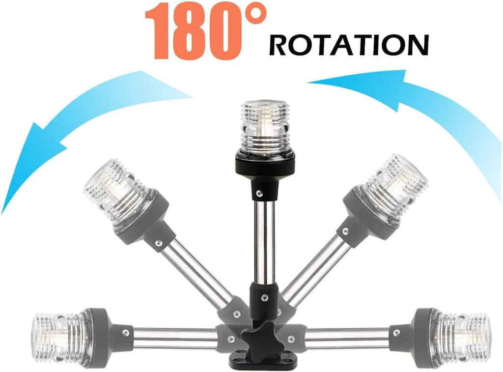 Boat Anchor Light 3-Nautical Mile White LED Fold down Stern Light for Pontoon and Fishing Boat All round 360° White LED 2-24V (9" Foldable)