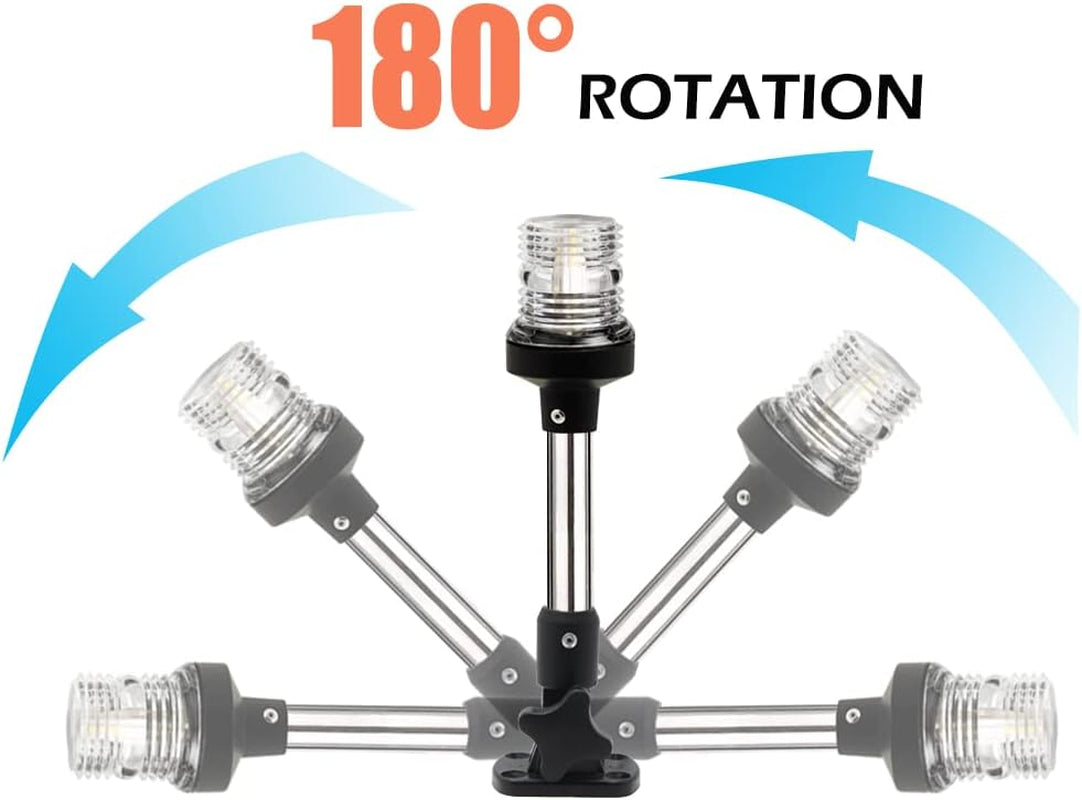Boat Anchor Light 3-Nautical Mile White LED Fold down Stern Light for Pontoon and Fishing Boat All round 360° White LED 2-24V (9" Foldable)