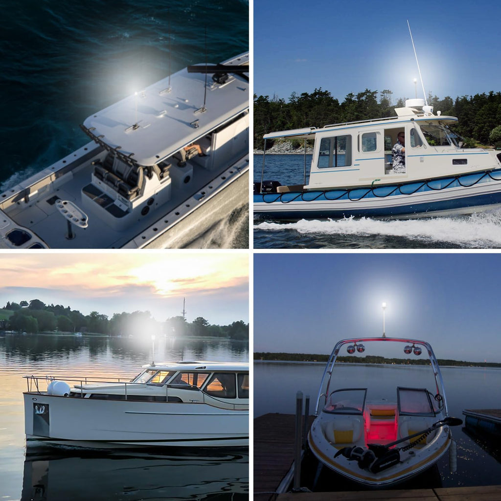 Boat Anchor Light 3-Nautical Mile White LED Fold down Stern Light for Pontoon and Fishing Boat All round 360° White LED 2-24V (9" Foldable)