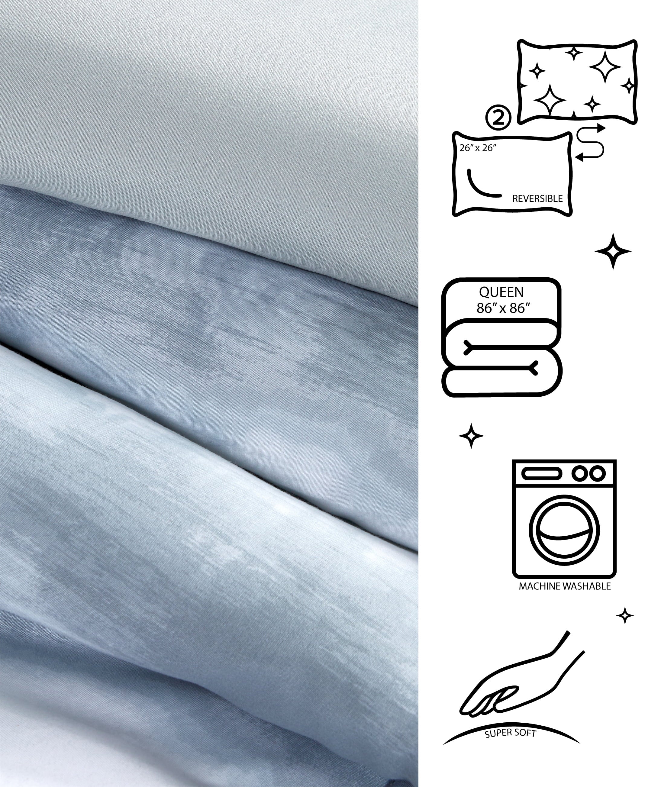 Tie Dye Grey 3 Piece Comforter Set Queen