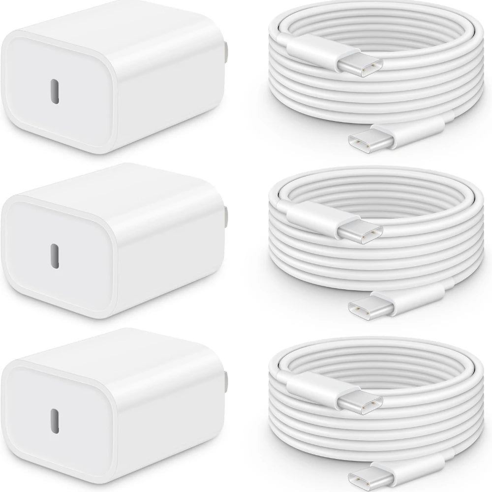 [3-Pack] 20W USB C Charger with C-To-C Cable Compatible for Iphone 17/16/15 Series, USB-C Ipad Pro/Air/Mini & More