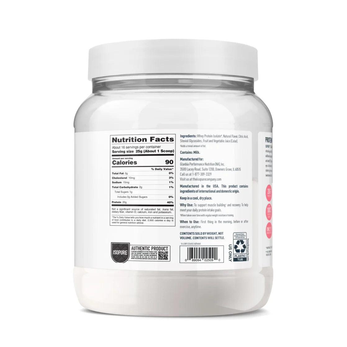 Clear Low Carb 100% Whey Protein Isolate Powder, Tropical Punch, 20G Protein, for Muscle Growth & Recovery, 16 Servings