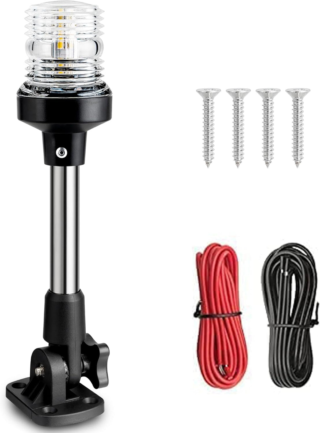 Boat Anchor Light 3-Nautical Mile White LED Fold down Stern Light for Pontoon and Fishing Boat All round 360° White LED 2-24V (9" Foldable)